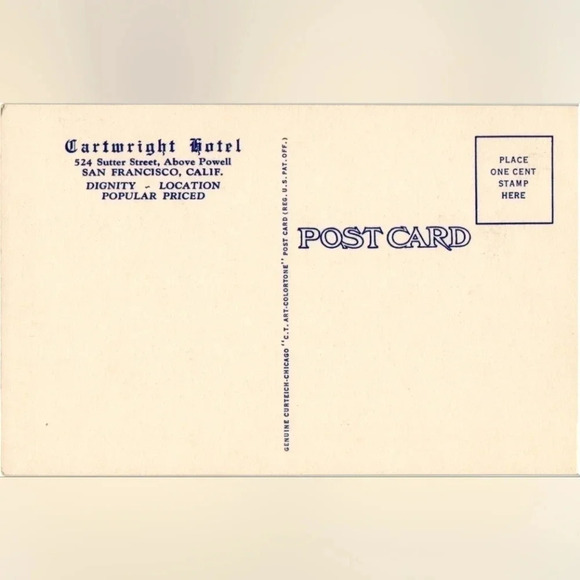 6A-H1811. CARTWRIGHT HOTEL, SAN FRANCISCO, CA- Vintage Postcard - Picture 2 of 2